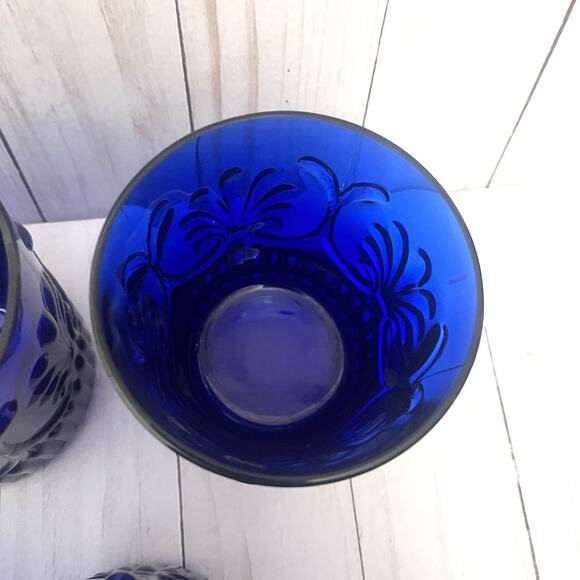 Rare Baroque Revival Cobalt Blue Pressed Old Fashioned Glasses MCM Portuguese 5 - Picture 7 of 10